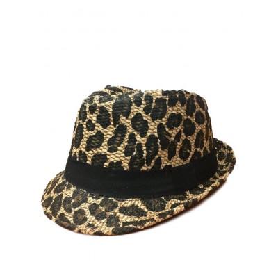   Unisex Fedora Hat Trilby Cuban Style Upturn Short Leopard Design Brown  eb-97372785
